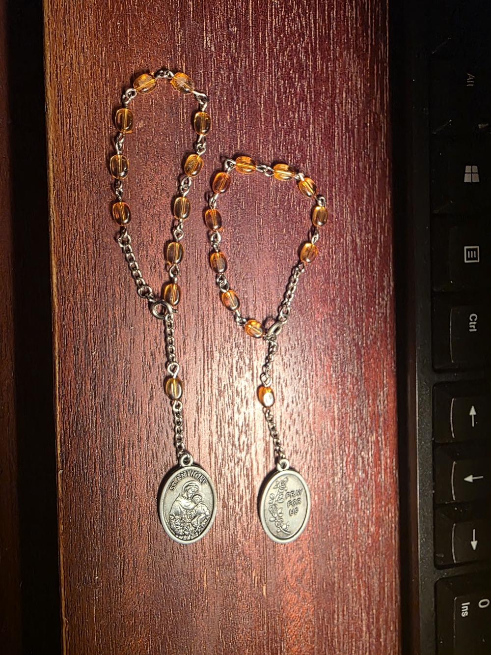Set Of 2- Childrens Amber Bead Devotional Bracelet with Silver-Tone Medal
